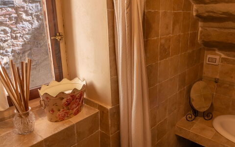 Il Pigionale: Wand, Armatur, Flooring, Interior Design, Badezimmer, Fussboden, Bad Sink, Braun, Zapfhahn, Beleuchtung