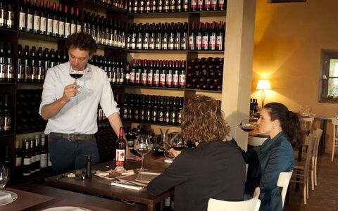 Villa Mandorlo: Tabelle, Geschirr, Flasche, Regal, Wein, Barware, Drinkware, Stuhl