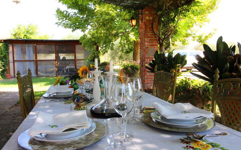 Galleria di Brolio: Pflanze, Geschirr, Tabelle, Eigentum, Möbel, Dishware, Kelche, Tischdecke, Dekoration, Drinkware