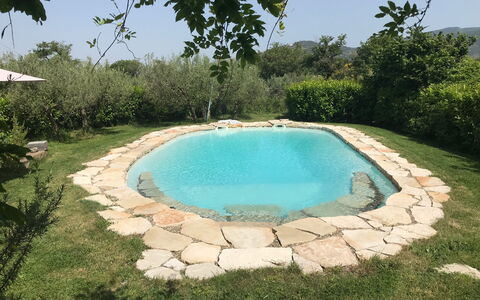 Villa Eleonora: Schwimmbad, Hinterhof, Garten, Water Feature, Flagstone, Landscaping, Gartenmöbel