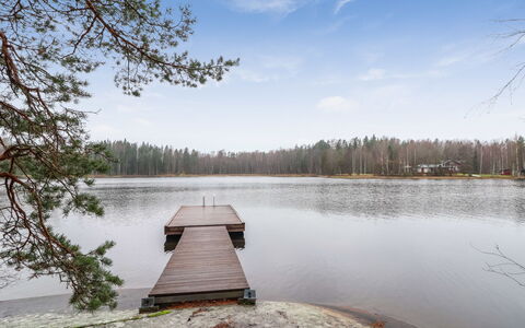 Dominus: Baum, Bank, Haus, Hütte, See, Teich, Wald, Blockhaus