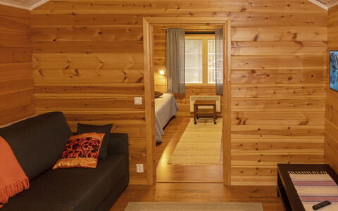 Jutapirtti: Holz, Hütte, Blockhaus, Wald, Schuppen, Gartenbauten, Lärche, Wald, Holzbeize