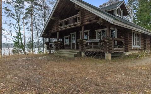 Kärkimökki: Baum, Bank, Haus, Hütte, See, Teich, Wald, Blockhaus