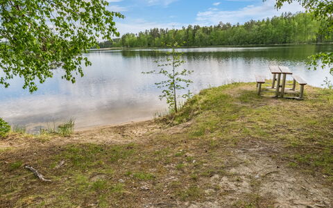 Lohi, Cjoe237 a: Baum, Bank, Haus, Hütte, See, Teich, Wald, Blockhaus