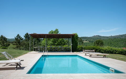 Villa Felciai: Wasser, Himmel, Schwimmbad, Pflanze, Azurblau, Rechteck, Schatten, Grundstueck, Gras, Baum