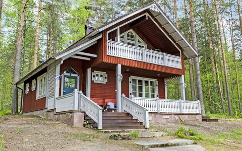 Honkaniemi: Holz, Hütte, Blockhaus, Wald, Schuppen, Gartenbauten, Lärche, Wald, Holzbeize