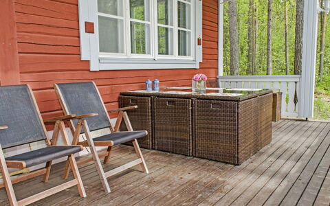 Honkaniemi: Holz, Hütte, Blockhaus, Wald, Schuppen, Gartenbauten, Lärche, Wald, Holzbeize