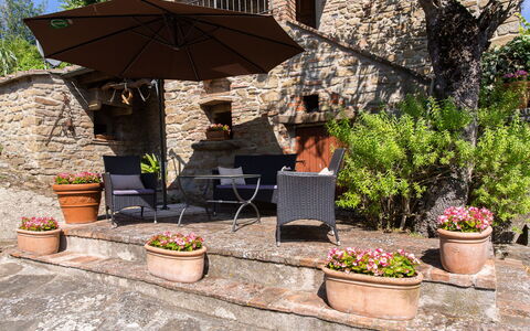 Villa i Cocciai: Hinterhof, Blumentopf, Terrasse, Garten, Regenschirm, Pflanze, Baum, Landschaft, Haus, Landscaping