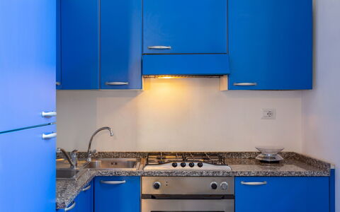 Anita: Blau, Cabinetry, Zimmer, Küche, Eigentum, Countertop, Kobaltblau, Möbel, Küchengerät, Materialeigenschaft