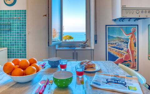Apartment Mare Bello - Levanto: Blau, Zimmer, Türkis, Eigentum, Orange, Aqua, Azurblau, Interior Design, Tabelle, Haus