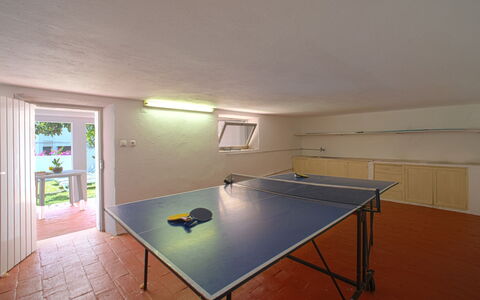Azul: Möbel, Tabelle, Fenster, Sportausrüstung, Gebäude, Tischtennisschläger, Stuhl, Halle, Holz, Fussboden