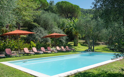 Villa Igea 13: Pflanze, Wasser, Eigentum, Himmel, Schwimmbad, Natur, Baum, Schatten, Gebäude, Regenschirm