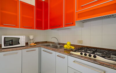 Parco Hemingway 701.19: Küche, Küchengerät, Countertop, Major Appliance, Cabinetry, Spüle, Holz, Flooring, Interior Design, Orange