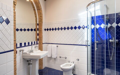 Il Sangiovese: Badezimmer, Fliese, Eigentum, Zimmer, Blau, Die Architektur, Toilette, Interior Design, Armatur, Gebäude