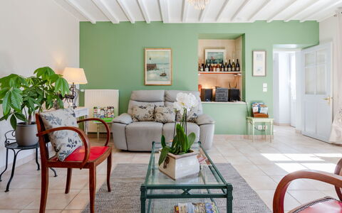 La Batterie: Möbel, Couch, Eigentum, Tabelle, Grün, Bilderrahmen, Pflanze, Regal, Azurblau, Wohnzimmer