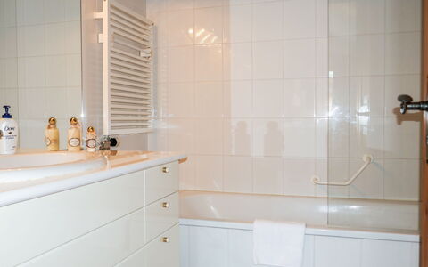 Chesa Polaschin e - E21 - Sils: Armatur, Eigentum, Badezimmerschrank, Cabinetry, Badezimmer, Zapfhahn, Gebäude, Interior Design, Holz, Flooring