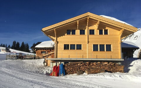 Alphaus Hasler: Himmel, Schnee, Fenster, Gebäude, Steigung, Haus, Baum, Landschaft, Einfrieren, Hütte