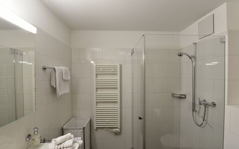 Ferienwohnung Craista 8: Armatur, Sinken, Badezimmer, Spiegel, Brausenstange, Duschkopf, Duschtür, Gebäude, Fussboden