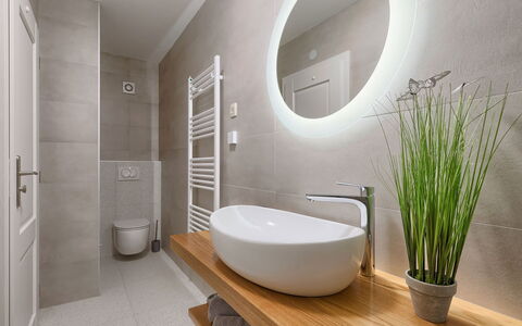 Villa Radovani: Spiegel, Pflanze, Armatur, Zapfhahn, Eigentum, Badewanne, Gebäude, Produkt, Badezimmer, Bad Sink