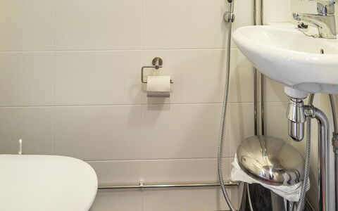 Nordic Chalet 9201: Badezimmer, Armatur, Bad Sink, Flooring, Interior Design, Installation, Fussboden, Zapfhahn, Sinken, Toilette