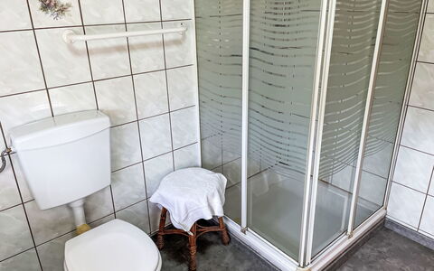 Brigitte: Armatur, Fussboden, Badezimmer, Flooring, Installation, Toilette, Toilleten Sitz, Duschtür, Fliese, Dusche