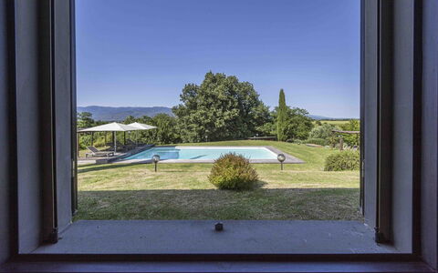 Casina Dell'acquaborra: Grundstueck, Schatten, Rasen, Landscaping, Bauernhaus, Schwimmbad, Hinterhof