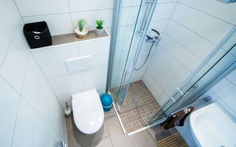 Neles Kate am Diemelsee: Armatur, Eigentum, Toilette, Toilleten Sitz, Spiegel, Badezimmer, Zapfhahn, Lila, Sinken, Interior Design