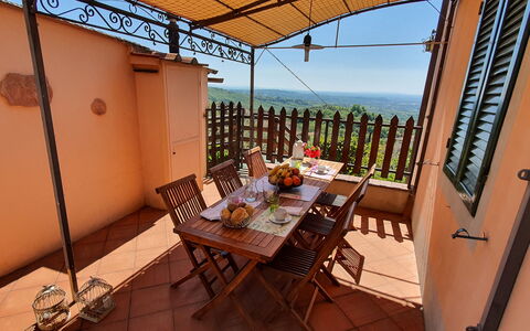 Alla Collina Del Sole: Möbel, Tabelle, Eigentum, Gebäude, Blumentopf, Stuhl, Zimmerpflanze, Pflanze, Holz, Himmel