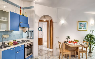 Bilocale Deluxe Wave: Cabinetry, Eigentum, Möbel, Pflanze, Gebäude, Countertop, Stuhl, Blau, Zimmerpflanze, Schublade
