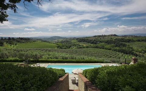 Chianti Fornace 1: Wolke, Himmel, Wasser, Pflanze, Wasservorräte, Natürliche Landschaft, Vegetation, Baum, Schwimmbad, Gras