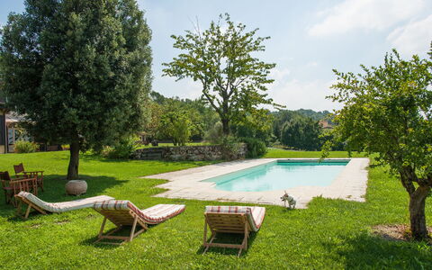 Villa Monia: Pflanze, Wasser, Himmel, Eigentum, Grün, Wolke, Baum, Schwimmbad, Gras, Gartenmöbel