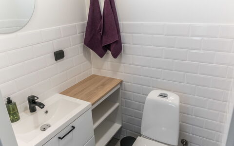 Pehtoori B: Badezimmer, Wand, Bad Sink, Armatur, Flooring, Sinken, Fussboden, Interior Design, Toilette, Toilleten Sitz