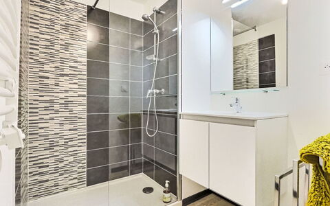 Valras Plage 110: Flooring, Fussboden, Interior Design, Badezimmer, Armatur, Fliese, Installation, Verbundwerkstoff, Badezimmerschrank, Dusche