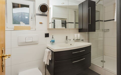 Brienz Sunset: Badezimmer, Bad Sink, Armatur, Interior Design, Sinken, Badezimmerschrank, Flooring, Spiegel, Zapfhahn, Fussboden