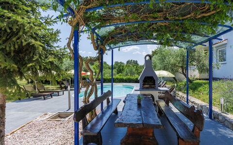 Labin 389: Blau, Schatten, Garten, Freizeit, Landscaping, Outdoor Struktur, Gartenmöbel, Bank, Pergola, Hinterhof