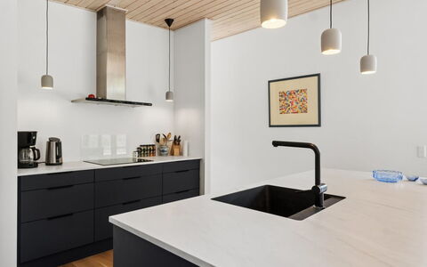 Gonne - 350M from the Sea: Countertop, Küche, Interior Design, Möbel, Light Fixture, Cabinetry, Holz, Flooring, Decke, Sinken