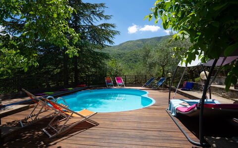 Villa La Vigna: Wasser, Pflanze, Himmel, Schwimmbad, Wolke, Azurblau, Schatten, Baum, Natürliche Landschaft, Berg