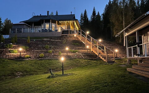 Pihlajaranta: Hütte, Garten, Veranda, Abend, Deck, Blockhaus, Eco Hotel