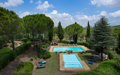 Villa Morellino: Pflanze, Wolke, Himmel, Wasser, Botanik, Baum, Schwimmbad, Grundstueck, Gras, Natürliche Landschaft