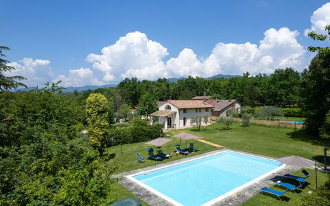 Villa Le Selve: Wolke, Himmel, Pflanze, Eigentum, Wasser, Schwimmbad, Gebäude, Baum, Stuhl, Gras