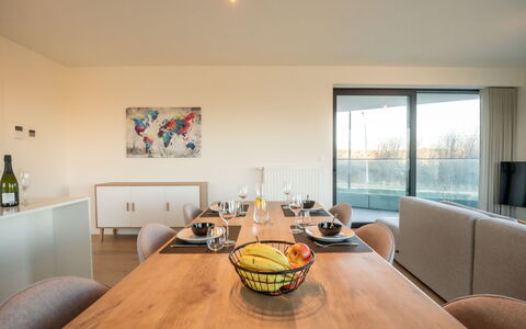 One with Terrace and Dune View: Tabelle, Möbel, Eigentum, Fenster, Holz, Stuhl, Interior Design, Beleuchtung, Flooring, Komfort