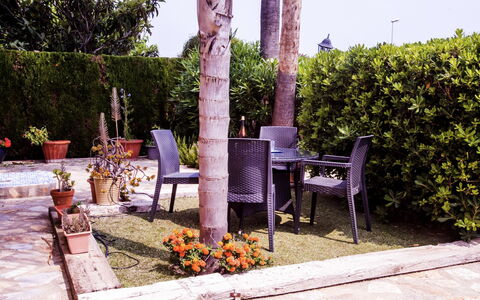 Casa Larauri Oliva Nova: Wasser, Pflanze, Schwimmbad, Baum, Schatten, Gartenmöbel, Freizeit, Rechteck, Verbundwerkstoff, Landschaft