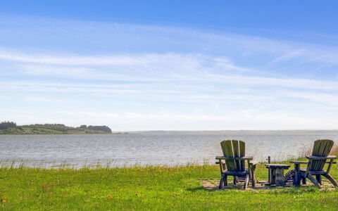 Ginne - 100M to the Fjord: Blau, Wasser, Grün, Gras, Natürliche Landschaft, Horizont, Wiese, Sommer, Landschaft, Einfach