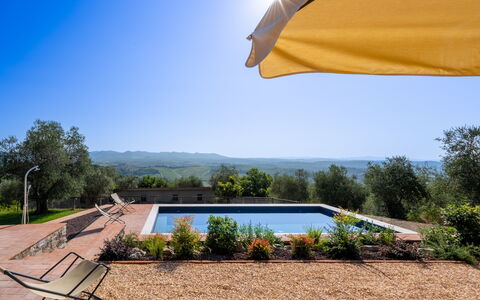 Casa Di Luca, Pool, Castelnuovo Berardenga: Schwimmbad, Landschaft, Garten, Landscaping, Resort, Eco Hotel, Schatten, Sonnenliege, Gartenmöbel, Estate