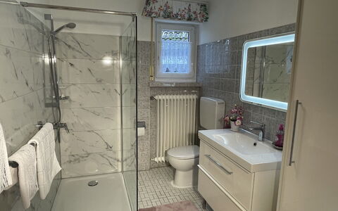 Spatzenparadies: Armatur, Sinken, Spiegel, Eigentum, Badezimmerschrank, Zapfhahn, Cabinetry, Badezimmer, Duschkopf, Duschpaneel