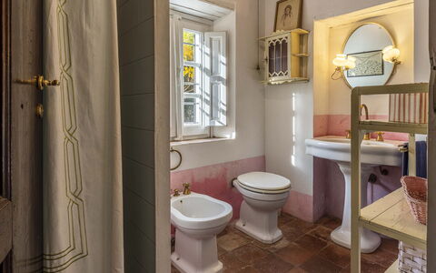 La Casa Dei Limoni, Camaiore, Pet Friendly, Wifi: Eigentum, Spiegel, Armatur, Badezimmerschrank, Sinken, Lila, Badezimmer, Die Architektur