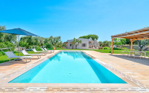 Villa Del Capitolo Con Trullo: Wasser, Pflanze, Himmel, Eigentum, Schwimmbad, Azurblau, Schatten, Baum, Gewässer, Gartenmöbel
