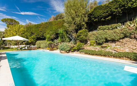 Villa Il Sole Di Sorrento: Wasser, Pflanze, Wolke, Schwimmbad, Himmel, Blau, Natur, Azurblau, Schatten, Baum