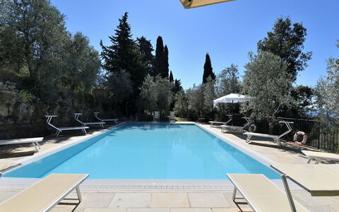 Villa Sette Ponti Levante: Wasser, Himmel, Schwimmbad, Azurblau, Baum, Schatten, Freizeit, Verbundwerkstoff, Grundeigentum, Rechteck