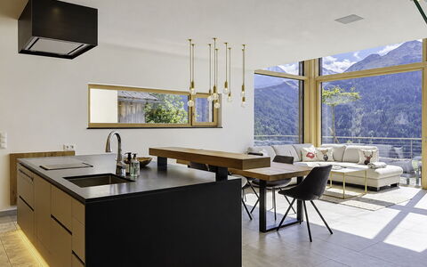 Skyline Retreat: Möbel, Interior Design, Flooring, Fussboden, Holz, Light Fixture, Countertop, Küche, Tabelle, Decke